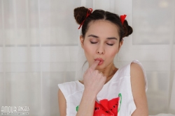 Licking her arms   NakedTeen.photos