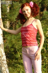 Purple haired teen in a woodland   NakedTeen.photos